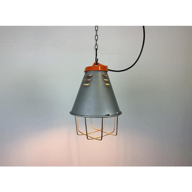 Industrial Grey Pendant Lamp in Aluminium Cage, 1970s For Sale - Image 14 of 16