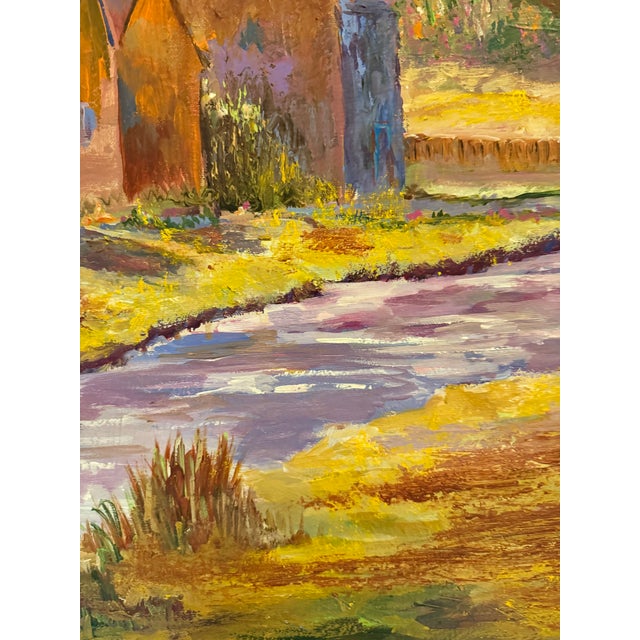 Brown "Rural Village Landscape" Oil on Canvas by Marion Saltzman For Sale - Image 8 of 12