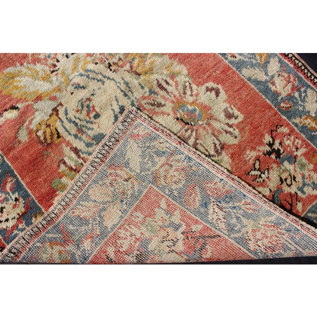 Vintage Turkish Oushak Carpet With Bouquets of Colorful Flowers in Red and Teal 3'9"x5'5" For Sale In Atlanta - Image 6 of 6