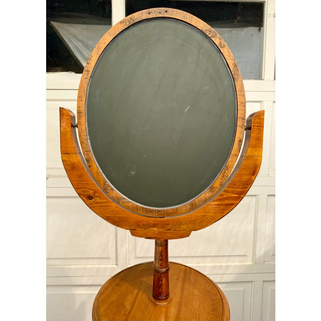 Brown Antique Turned Wood Cheval Dressing Shaving Mirror With Pedestal Shelf For Sale - Image 8 of 14