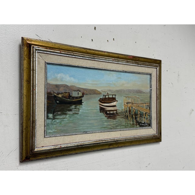 Coastal F. Yayboke Turkish Coastal Seascape Signed Oil Painting, Circa 1960's For Sale - Image 3 of 12