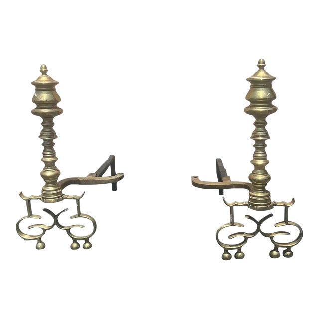 Antique English Brass Andirons - A Pair For Sale