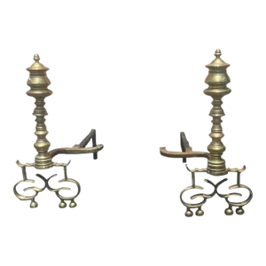 Antique English Brass Andirons - A Pair