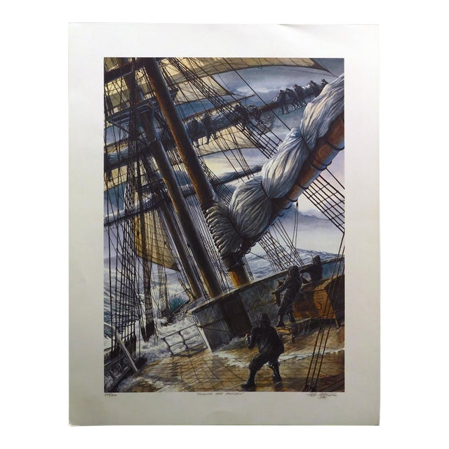 Pete Peterson Furling the Mainsail Hand Signed Limited Edition Artwork Art For Sale