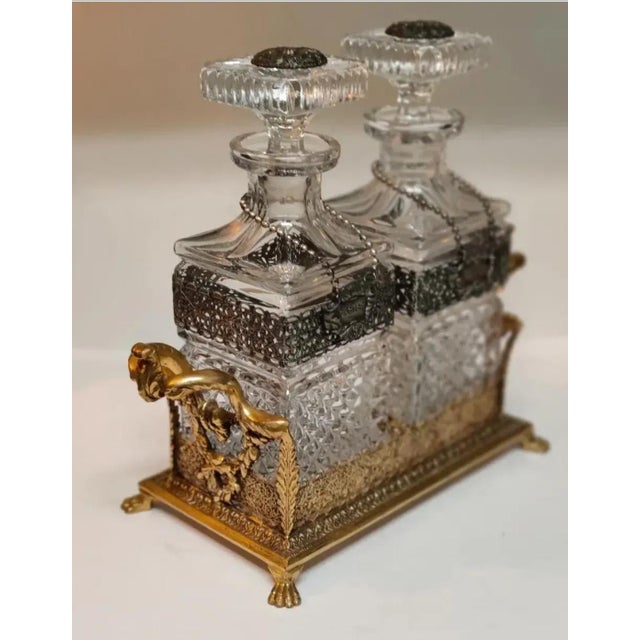French Vintage Ornate 2 Decanter Tantalus - Mid-20th Century For Sale - Image 3 of 18