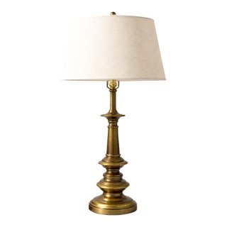 Vintage Solid Brass Table Lamp With Turned Column and Original Patina, 35” For Sale