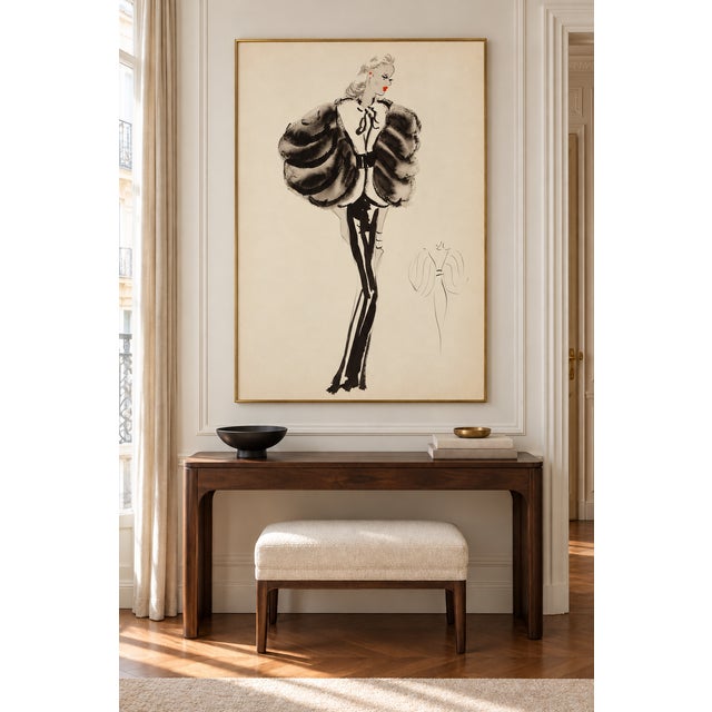Art Deco Vintage French Fashion Art Print – Black and White Fur Sleeve Illustration, 36" X 48" For Sale - Image 3 of 8