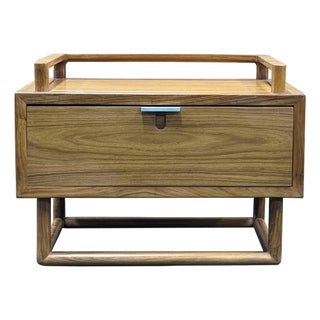 Simple Minimalistic Sleek Light Brown Drawer End Table Nightstand For Sale