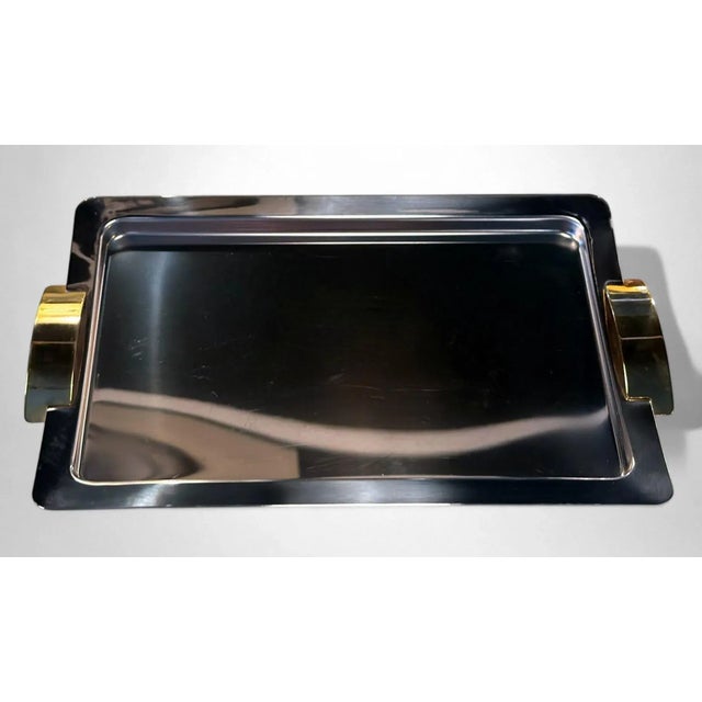 Late 20th Century Giugiaro Design Italian Polished Stainless Steel and Brass Tray For Sale - Image 17 of 18