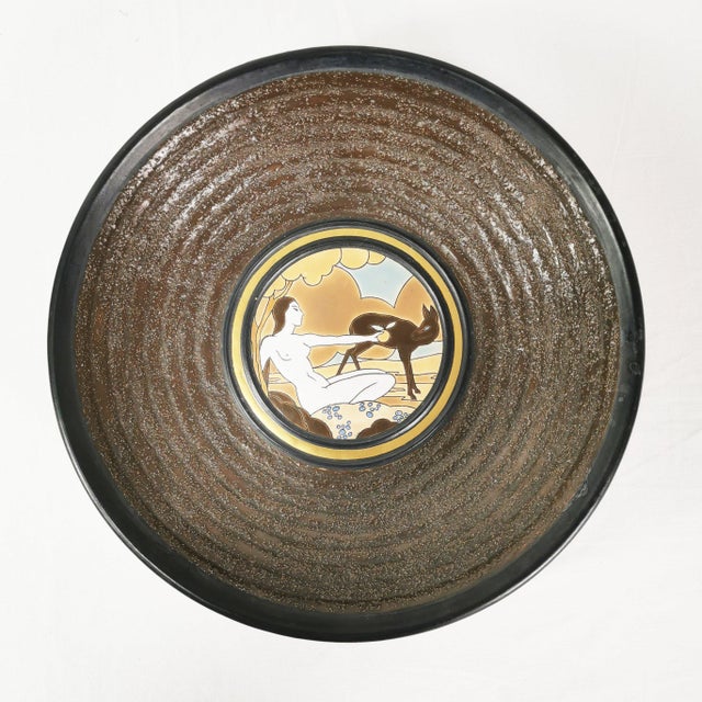 Brown Large Art Deco Ceramic Plate by Raymond Chevallier for Boch Frères Keramis, 1935 For Sale - Image 8 of 9