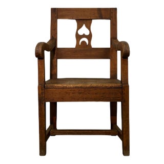 Antique Walnut Armchair with Decorated Back, 19th Century For Sale
