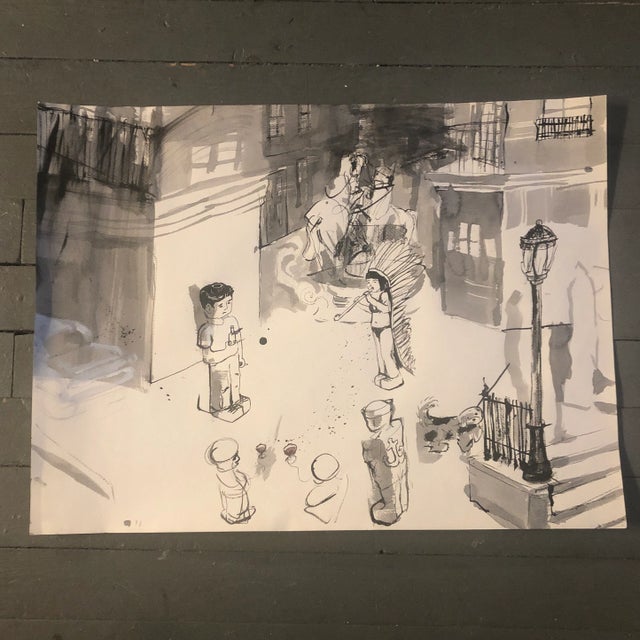 Original Vintage Abstract Surrealist Watercolor Painting 1970’s For Sale In Philadelphia - Image 6 of 6