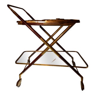Trolley in Wood, Brass and Glass Shelves attributed to Cesare Lacca for Cassina by Cesare Lacca, 1950s For Sale