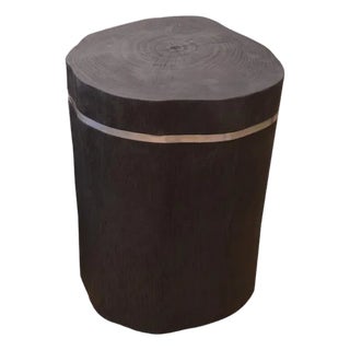 Andrianna Shamaris Triple Burnt Teak Wood Silver Side Table For Sale