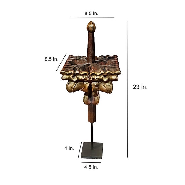 A hardwood polychromed architectural finial from Belgium. Circa 1800, possibly earlier. Intricately hand-carved and...