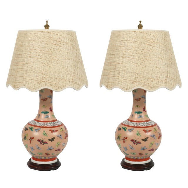 Chinese Porcelain Lamps With Butterflies - a Pair For Sale - Image 4 of 4