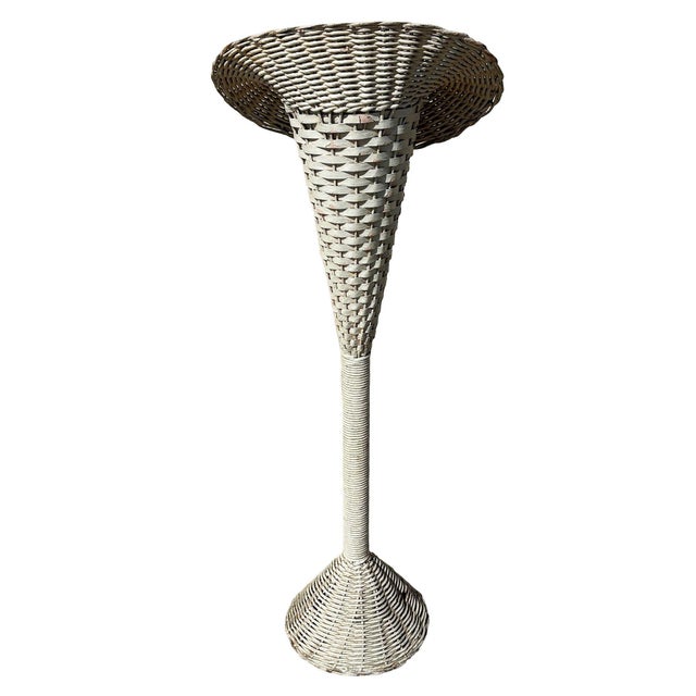 1970s 1970s Shabby Chic White Wicker Tropical Hourglass Base Floor Lamp For Sale - Image 5 of 6