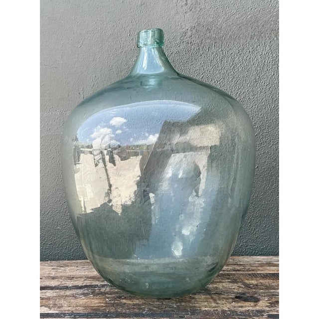 Celadon Vintage Monumental Glass Demijohn Bottle For Sale - Image 8 of 12