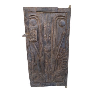 African Dogon Granary Wooden Door With Chiwaras & Crocodiles 50" H For Sale