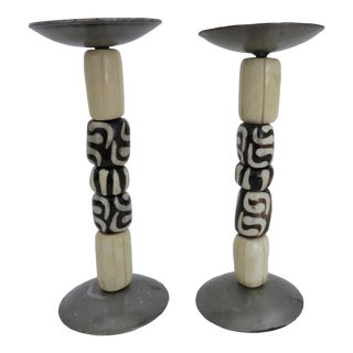 Kenyan Bone & Steel Candlesticks -- a Pair For Sale