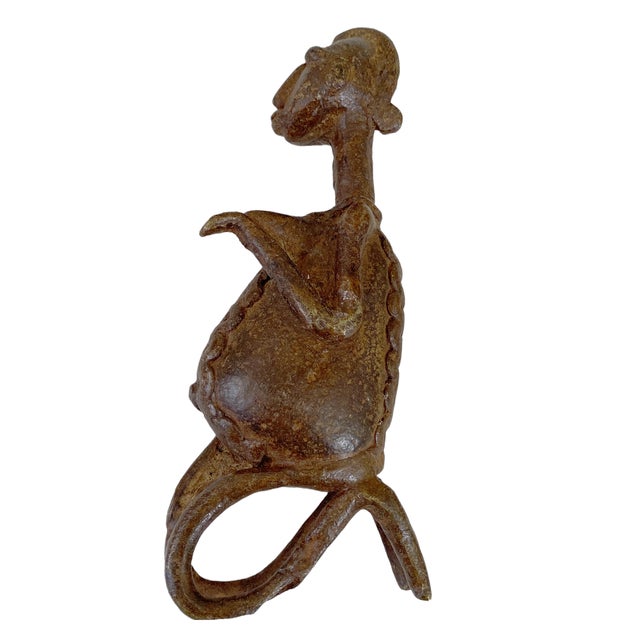 Vintage African Dogon Bronze Maternity Figure of a Seating Female Mali 5.25" H For Sale - Image 4 of 8