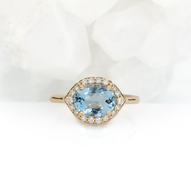 2020s 1.5cts Aquamarine Ring With Natural Diamonds Accents: Solid 14k Gold, 9x7mm For Sale - Image 5 of 10