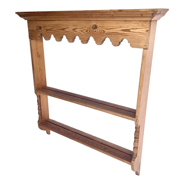 Vintage Natural Pine Wall Shelf Plate Rack For Sale