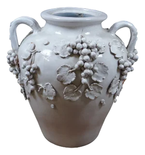 Mid 20th Century Italian Dolfi Otello Cottura Glazed Terracotta Grapevine Jardiniere Urn Vase