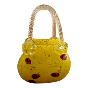 Mid 20th Century Yellow Italian Art Glass Handbag (Purse) Vase With Embedded Millefiori, Murano Style