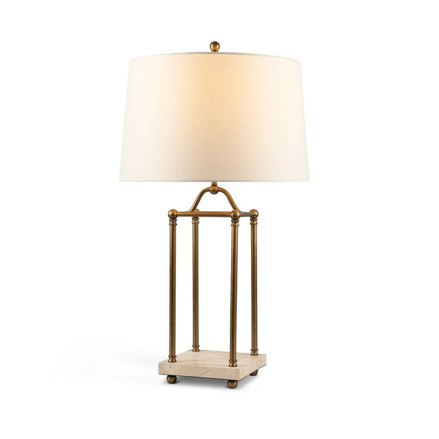2020s Gazebo Brass Lamp with Travertine Base For Sale - Image 5 of 5