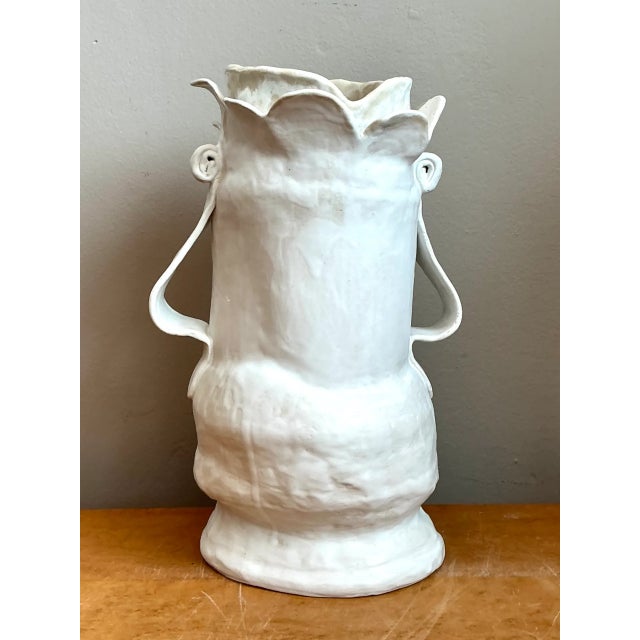 Mid-Century Modern Vintage Biomorphic Sculptural Ceramic Vase With Handles For Sale - Image 3 of 12
