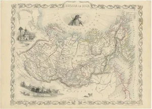Antique Map of Russia in Asia from Tallis, 1851