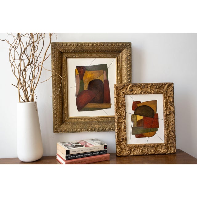 Original Framed Organic Abstract Painting in Ornate Antique Gold Frame in Earth Tones For Sale - Image 9 of 11