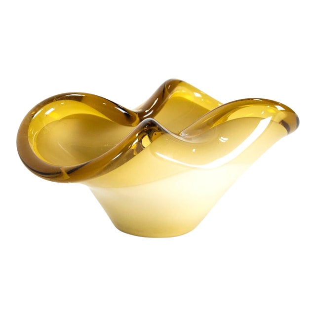 1960s Amber & Brown European Art Glass Bowl For Sale