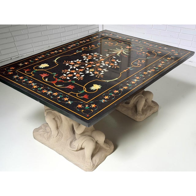 Mid 20th Century Roman Pietra Dura Inlaid Marble Table Stone Putti Base For Sale - Image 5 of 10
