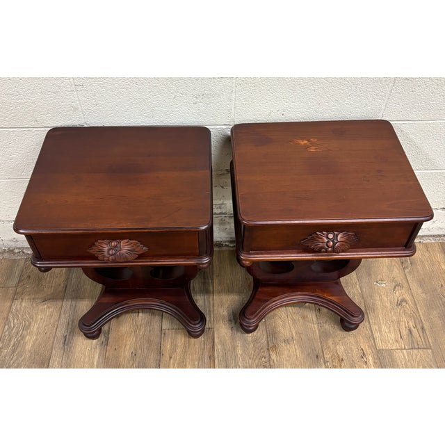 Traditional Vintage Lyre Base Nightstands Side Tables End Tables - Pair For Sale - Image 3 of 17