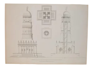 19th Century Architectural Engraving "Bell Tower of the Catholic Temple"