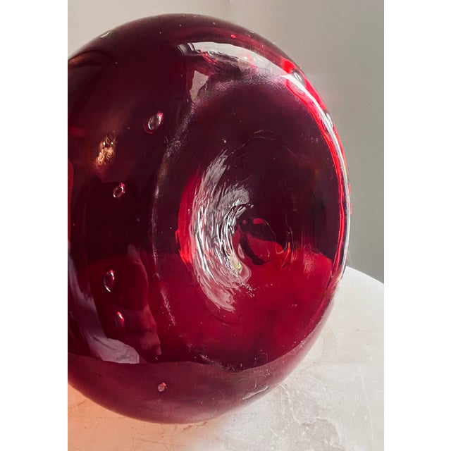 Mid-Century Modern Mid-Century Modern Ruby Red Bullicante Art Glass Strawberry Pitcher Vase Controlled For Sale - Image 3 of 3