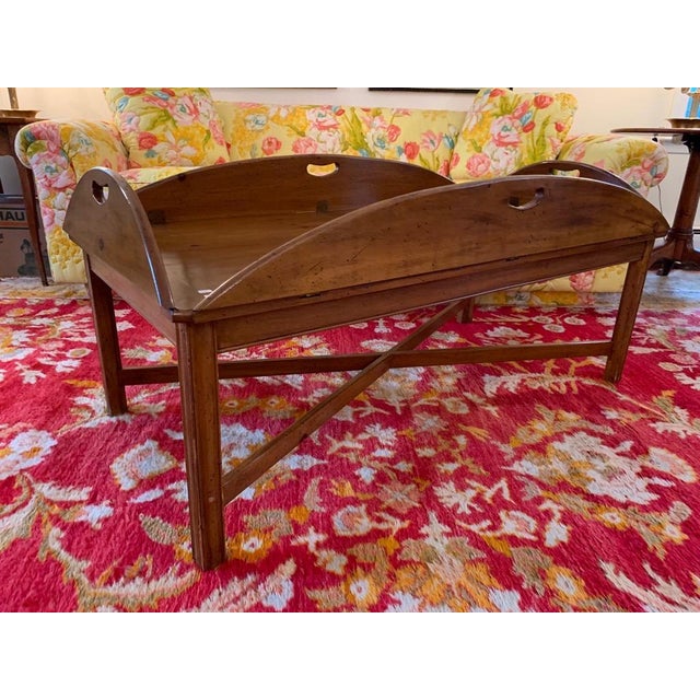 Late 20th Century Late 20th Century Georgian Yew Wood Butler’s Drop Leaf Tray Table For Sale - Image 5 of 9