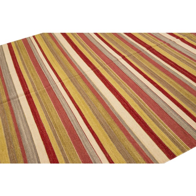 2020s Modern Kilim Handmade Multicolor Geometric Wool Rug For Sale In New York - Image 6 of 7