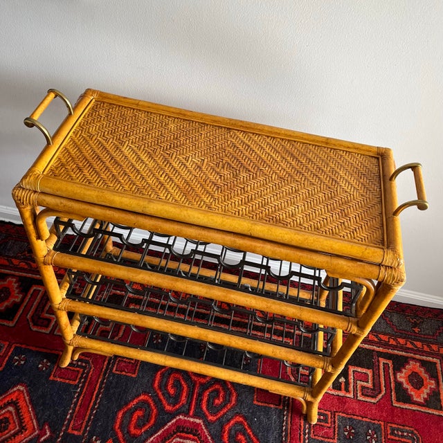 Traditional 1990's Maitland-Smith Rattan & Bamboo Wine Rack Tray Top For Sale - Image 3 of 12