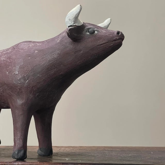 Vintage Mexican Polychrome Ceramic Bull Sculpture For Sale - Image 4 of 9
