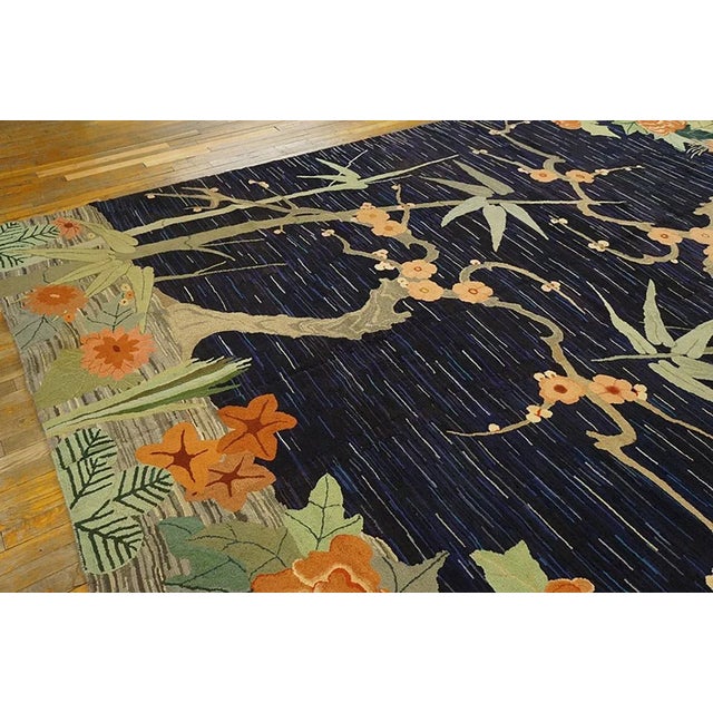 1930s 1930s Multicolor Botanical Floral Antique American Hooked Rug in Art Deco Style For Sale - Image 5 of 6