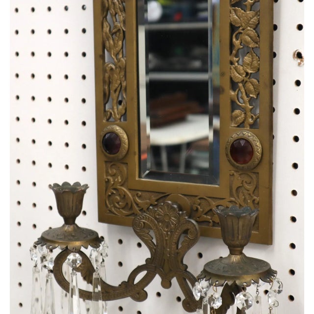 Bronze Mid 19th Century Large Bronze Mirror Sconce Two Candle Holders Jewels Decorated For Sale - Image 8 of 10