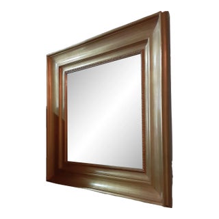 Custom Contemporary Large 44" Designer's Gold Square Gilt Wood Wide Frame Wall Mirror For Sale