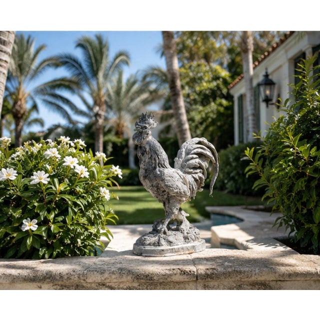 Vintage French Country Style Cast Iron Rooster Garden Statue For Sale - Image 9 of 12