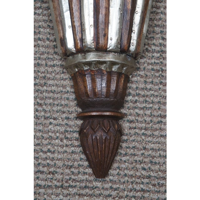 Large Vintage Wood & Metal Torchiere Wall Pocket Flower Bracket Sconce For Sale - Image 6 of 8