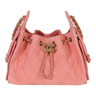 Pink Quilted Suede Mini Chanel 25 Hobo For Sale