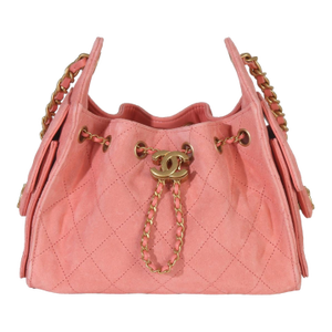 Pink Quilted Suede Mini Chanel 25 Hobo