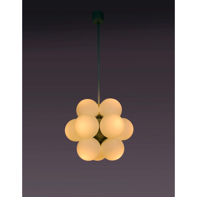 Metal German Metal and Opaline Glass Atomic Chandelier from Kaiser Idell/Kaiser Leuchten, 1960s For Sale - Image 7 of 13